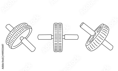Set. Sports wheels for the press. Sports video for doing sports in the gym and at home. Vector outline illustration. Doodle style.