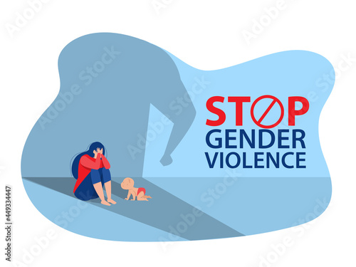 The depression woman sit on the floor,stop violence against Women concept, vector