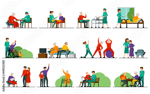 Nursing Home Characters Icon Set