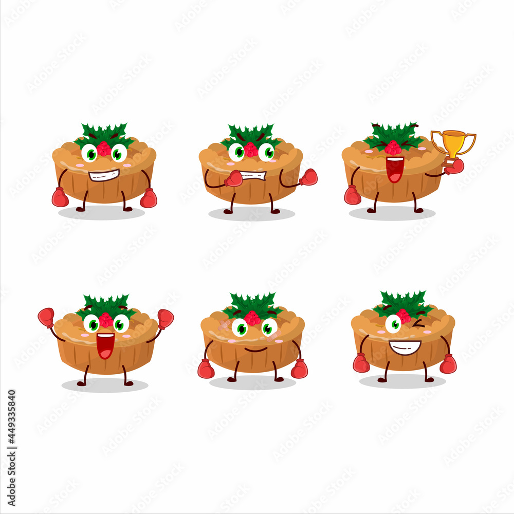 A sporty pie christmas boxing athlete cartoon mascot design A sporty pie christmas boxing athlete cartoon mascot design