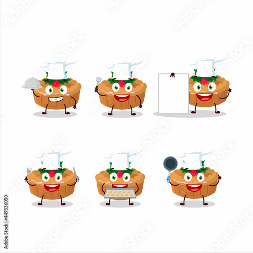 Cartoon character of pie christmas with various chef emoticons
