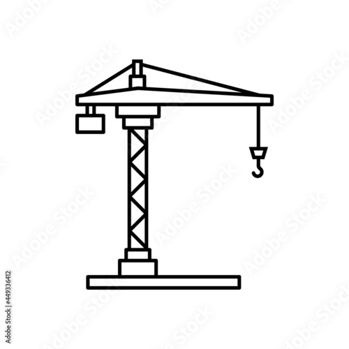Construction crane line icon. Construction industry concept. Building and real estate business. Tower crane outline. Heavy machinery for lifting building materials. Vector illustration, flat, clip art