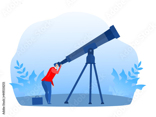  Businessman looking via telescope to future,vision,planning, investment concept illustrator
