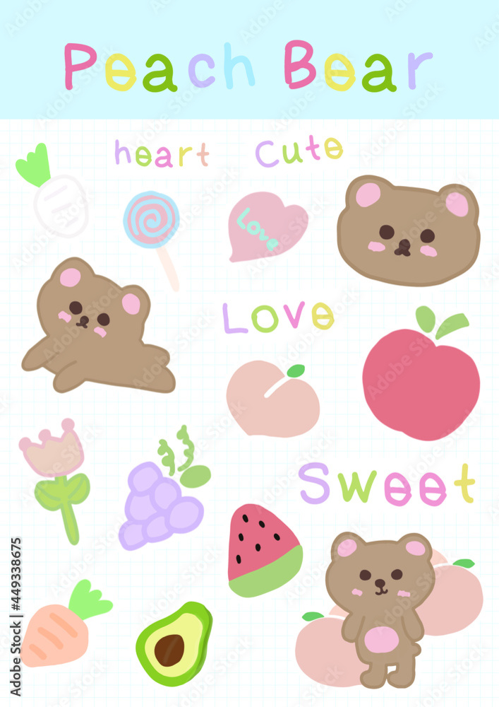 Cute bear sticker set, baby bear sticker set Cute bear sticker set, baby bear sticker set