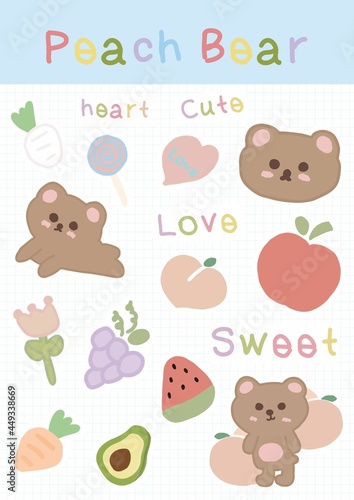 Cute bear sticker set, baby bear sticker set