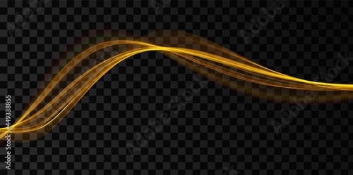 Golden abstract wave. Magic line design. Flow curve motion element. Neon gradient wavy illiustration.