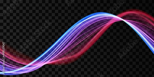 Blue and red abstract wave. Magic line design. Flow curve motion element. Neon gradient wavy illiustration.