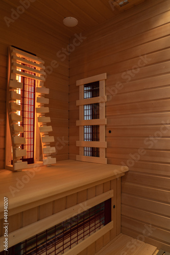 Interior of a private infrared sauna cabin