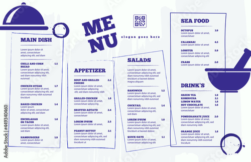 Restaurant cafe menu, template design. Single page food menu template.