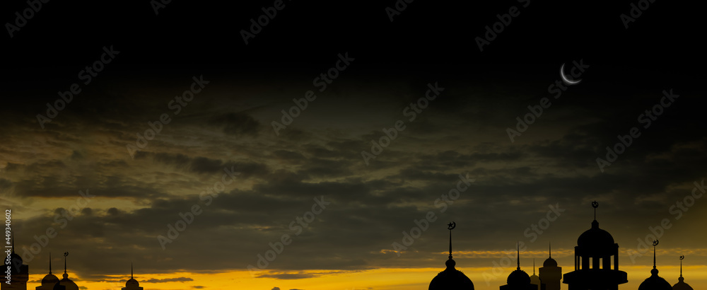 Ramadan kareem religion symbols. Mosques Dome in twilight night with ...