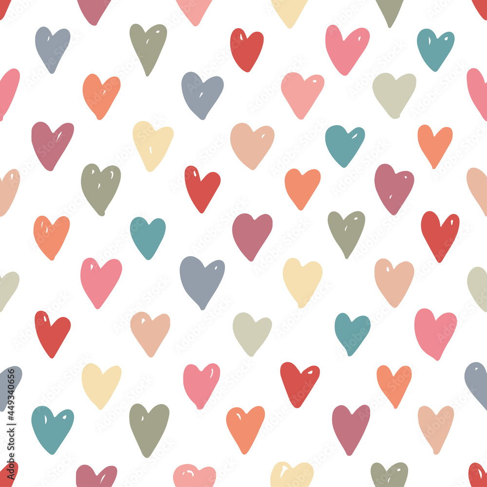 Colored Hearts pattern. Hand drawing. Vector illustration