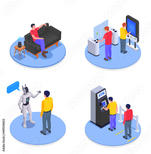 People Using Interfaces Isometric Icon Set