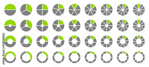 Set Runde Tortendiagramme Dunkelgrau Grün