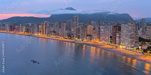Panoramic view of Benidorm at night. Alicante, Spain.