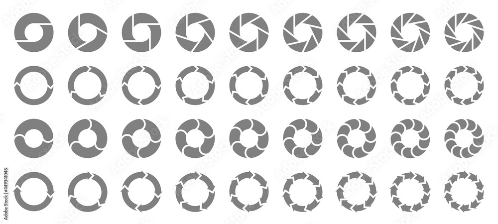 Set Tortendiagramme Pfeile Dunkelgrau Set Tortendiagramme Pfeile Dunkelgrau