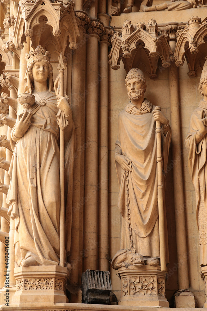 Metz, France. Fragment of the sculptural group of the Cathedral of Saint Stephen (Cathédrale Saint-Étienne de Metz)