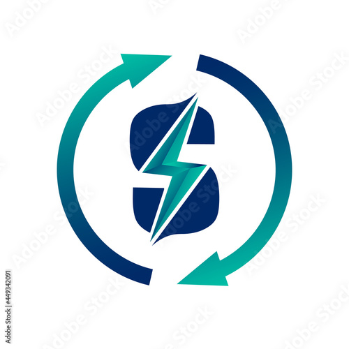 Free Download Renewable Green Energy Thunderbolt Letter S Logo Icon Concept. Production of Green Energy Powered by Renewable Electricity. 
 - GFXLoad