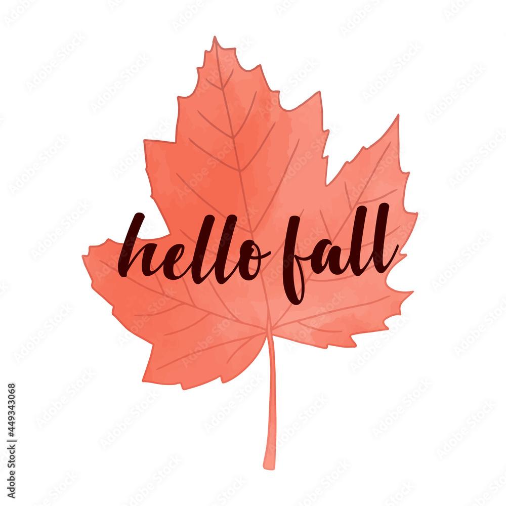 Beautiful calligraphy lettering text - Hello Fall. Bright orange red ...