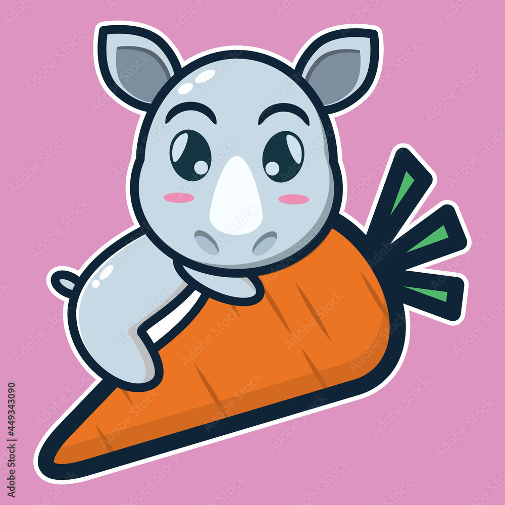 Fototapeta premium vector illustration of cute rhino hugging a big carrot