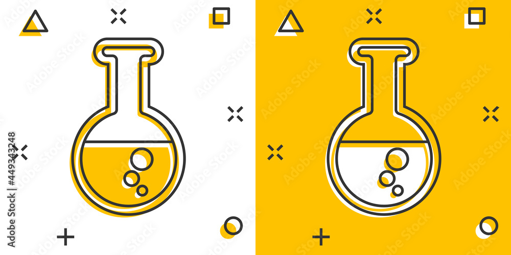 Vector cartoon chemical test tube icon in comic style. Laboratory glassware sign illustration pictogram. Flasks business splash effect concept. Vector cartoon chemical test tube icon in comic style. Laboratory glassware sign illustration pictogram. Flasks business splash effect concept.