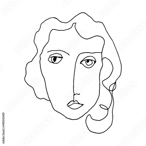Human portrait line drawing. Sketch of an unattractive, plain looking abstract person. Digitally created illustration of a fictive person.