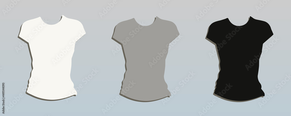 T-shirt vector set.  Сasual wear, basic wardrobe, sportswear, template, shape for fashion design