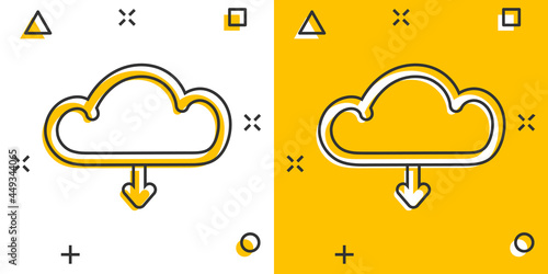 Vector cartoon cloud icon in comic style. Cloud sign illustration pictogram. Swarm business splash effect concept.