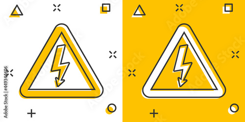 Vector cartoon high voltage danger icon in comic style. Danger electricity sign illustration pictogram. High voltage business splash effect concept.