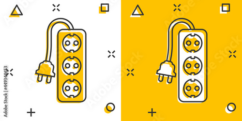 Vector cartoon extension cord sign icon in comic style. Electric power socket sign illustration pictogram. Power socket business splash effect concept.