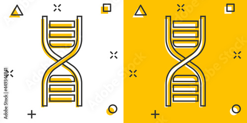 Vector cartoon dna icon in comic style. Medecine molecule sign illustration pictogram. Dna business splash effect concept.
