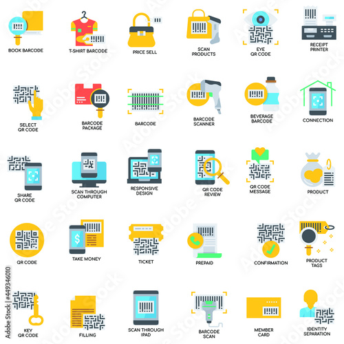 Barcode and QR Code  colour Thin Line and Pixel Perfect Icons