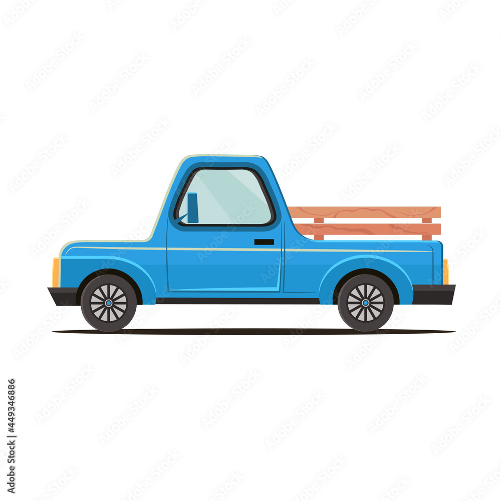 Vector illustration of a  blue pickup made in a flat style.