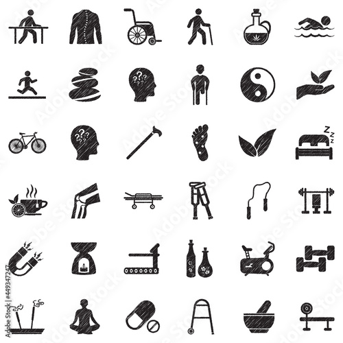 Therapy Icons. Black Scribble Design. Vector Illustration.