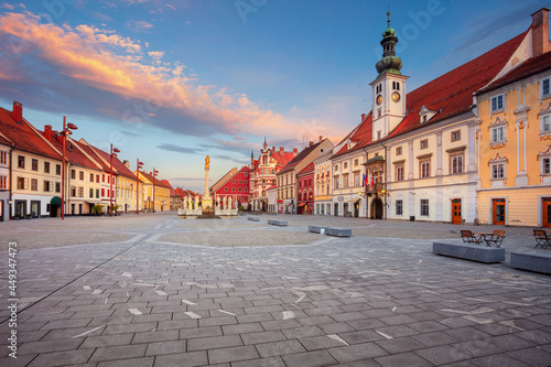 Maribor, Slovenia. Cityscape image of Maribor, Slovenia with the Main Square and the Town Hall at summer sunrise.