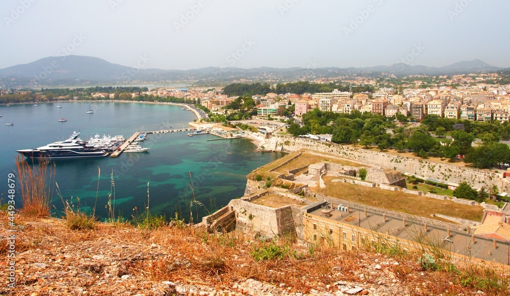 Old Venetian fortress and view of the city and port on the island of Corfu in Greece.