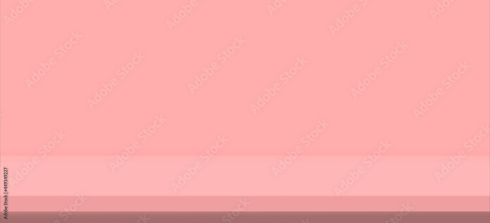Empty pastel pink color shelf table background, product display with copy space for display of content design banner for advertising product on the website.