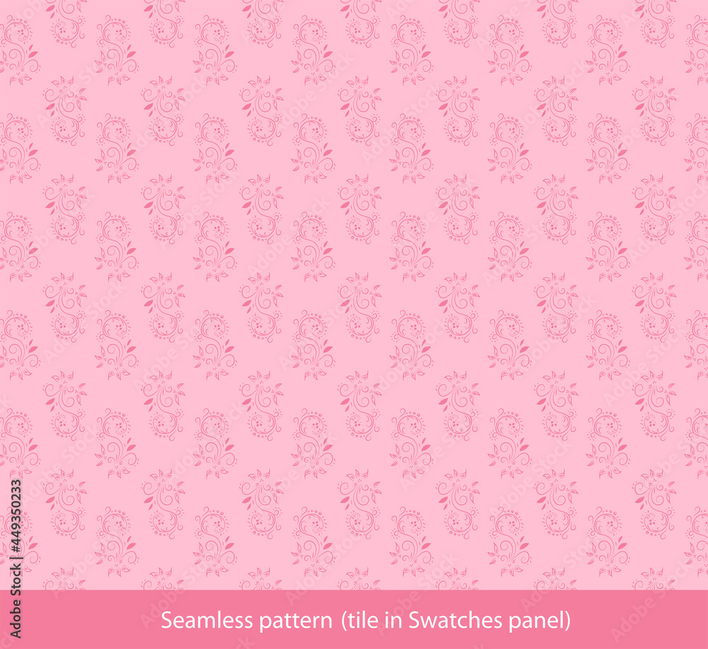 Seamless pink vector background. Elegant pattern, floral ornament.