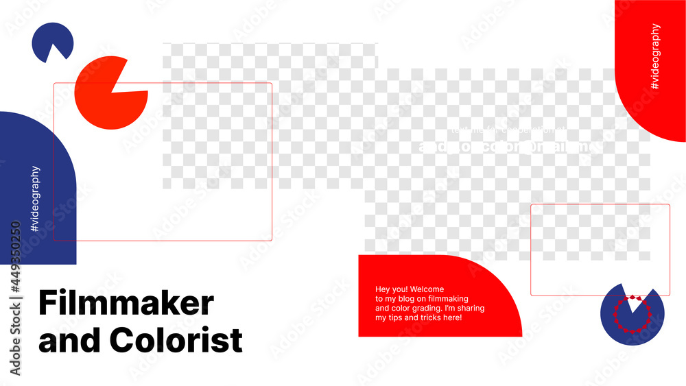 Editable Horizontal Banner For Filmmaker and Colorist Channel on Video Platform with a Spot to Put Content Under Background. Vector illustration