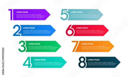 Vector set of infographic elements for numbering labels of the steps of a process. Perfect for presentation templates, sequence tutorials, and infographic layouts.