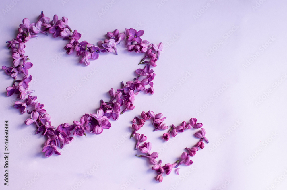 Heart of purple lilac flowers