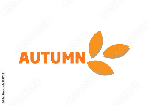 Decorative design composition with autumn letters and seasonal elements. Vector flat illustration. Beautiful cozy hand drawn word with leaves, branches and berries isolated. Autumn creative sticker