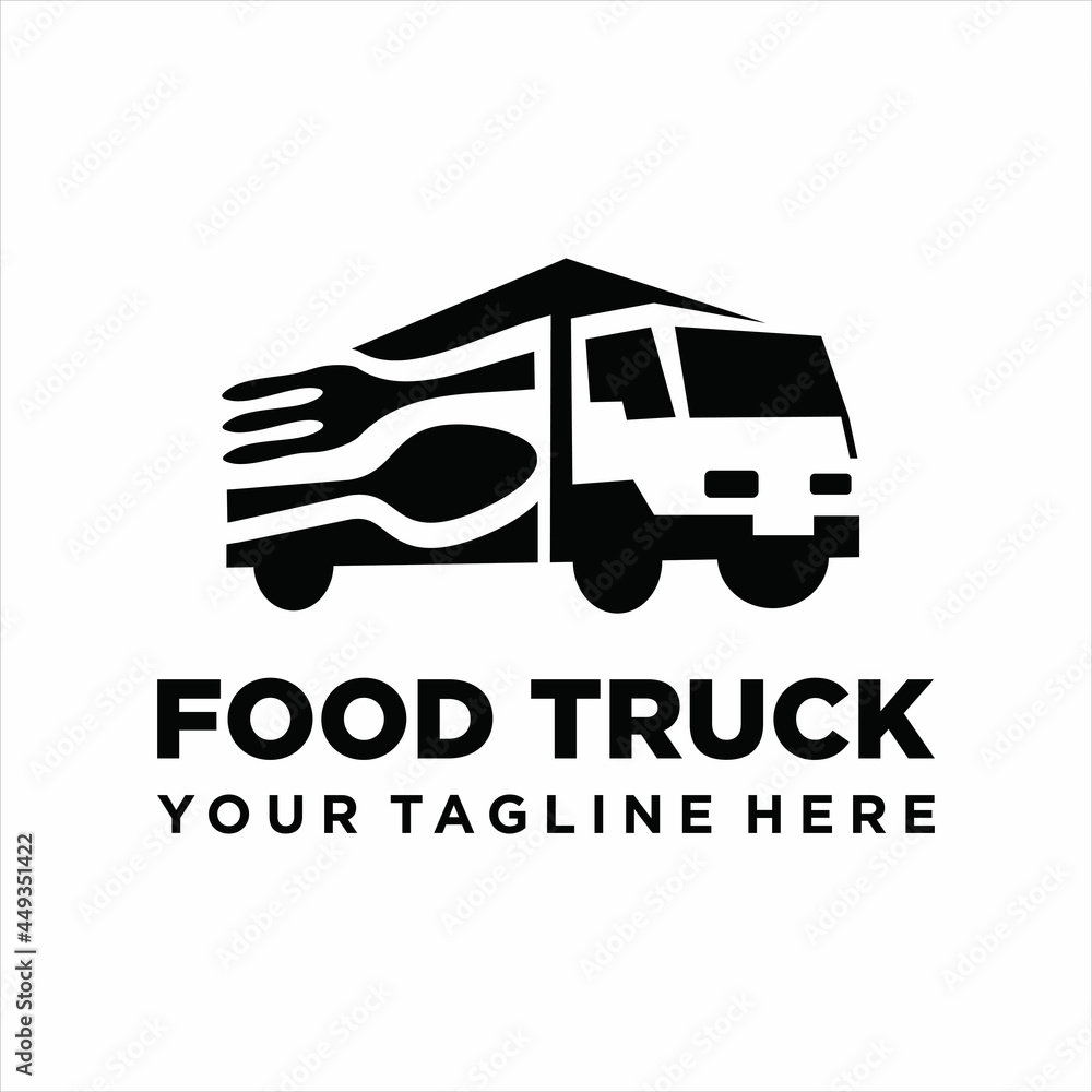 Food truck logo template. Street food cart vector design. Retro food truck logotype