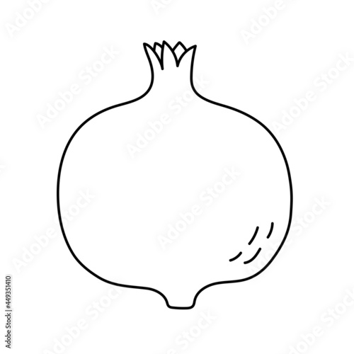 Garnet. Pomegranate fruit sketch. Black line icon. Vector illustration for coloring book