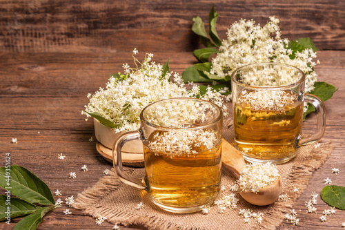 Elderberry flower tea. Refreshing summer drink, healthy lifestyle concept
