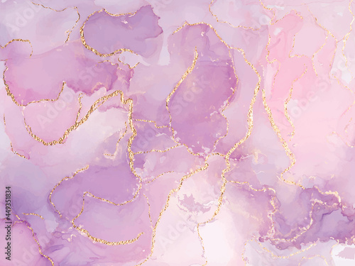 Liquid gold rose marble canvas abstract painting background with gold splatter and stripes texture. Vecto