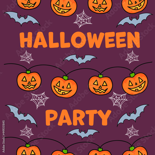 Halloween pumpkin seamless pattern on violet background. Cute halloween pumpkin pattern with web. Halloween theme design vector illustration