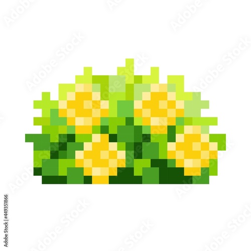 Rose bush pixel art. Decorative bush pixel art. Vector illustration. Valentine s Day. 