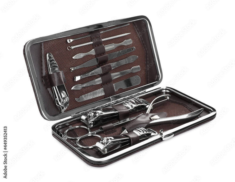 Manicure set in case isolated on white Manicure set in case isolated on white