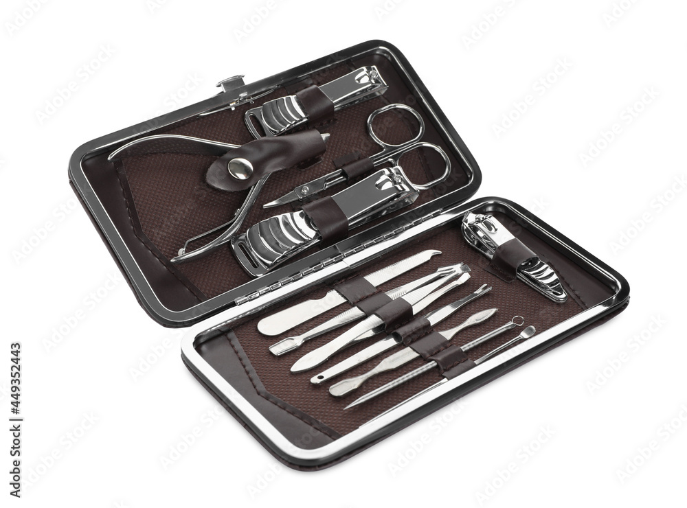 Manicure set in case isolated on white Manicure set in case isolated on white