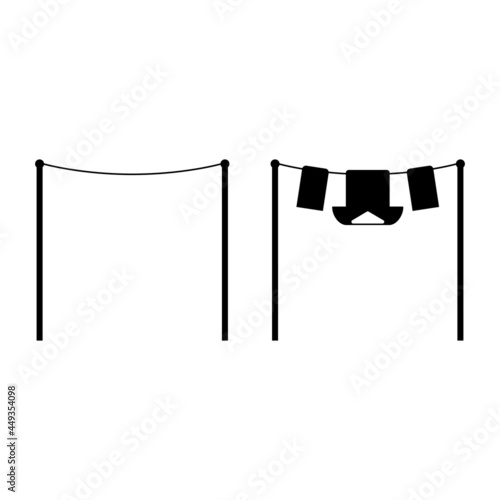 Clothes drying rack. Stand for dryer clothes. Isolated vector illustration on empty background. Black silhouette.